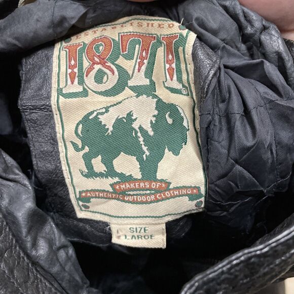 Vintage 90s 1871 Black Genuine Leather Bomber Flight Zip Jacket Mens Large - Picture 13 of 13